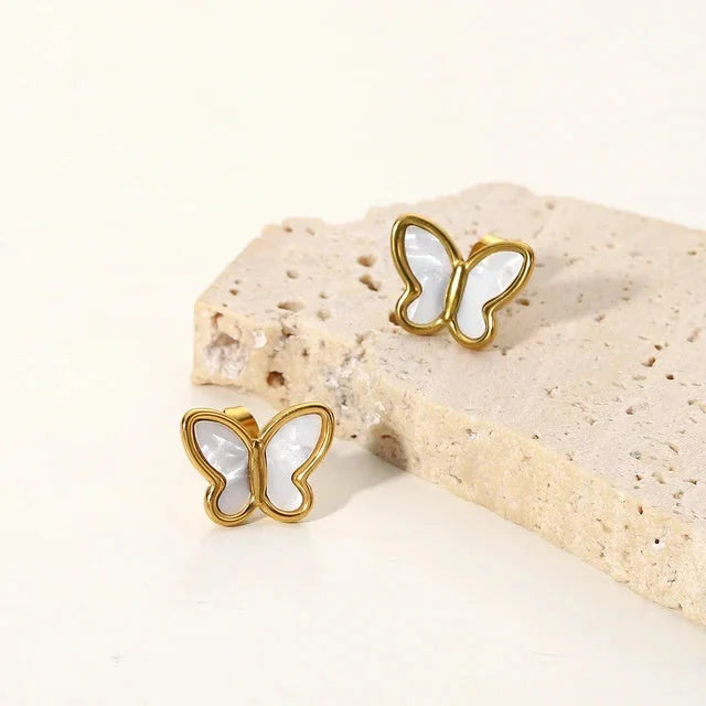 White x Gold Butterfly Earrings