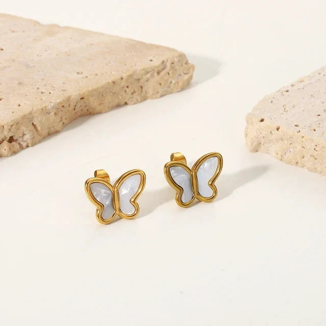 White x Gold Butterfly Earrings