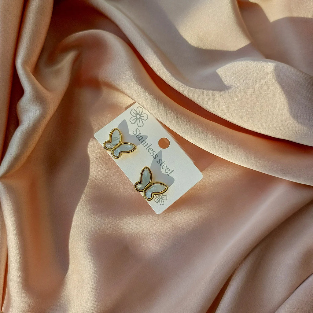 White x Gold Butterfly Earrings