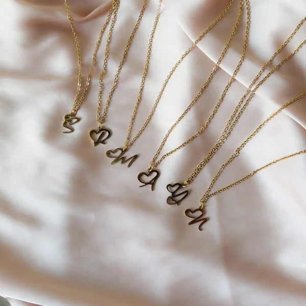 Letters Initial Heart Pendant Necklace