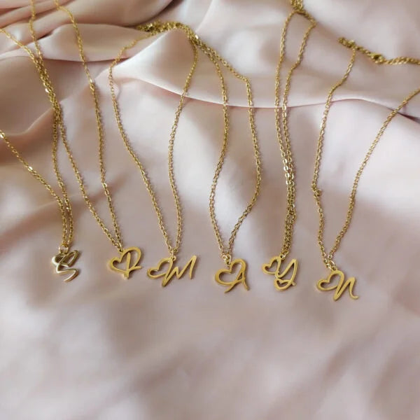Letters Initial Heart Pendant Necklace