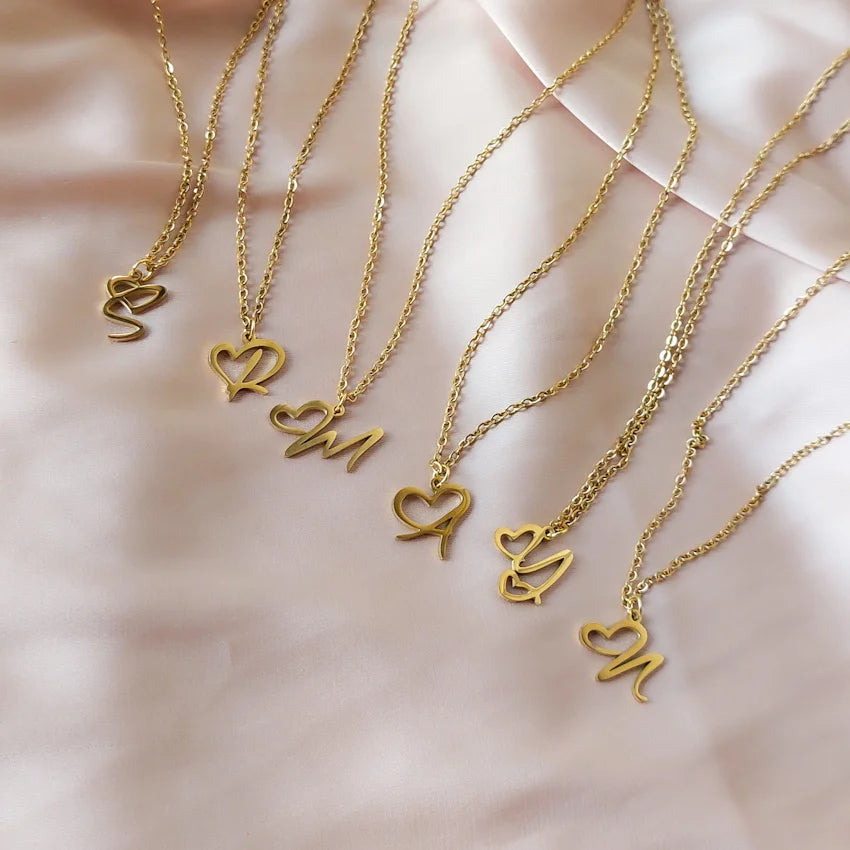 Letters Initial Heart Pendant Necklace