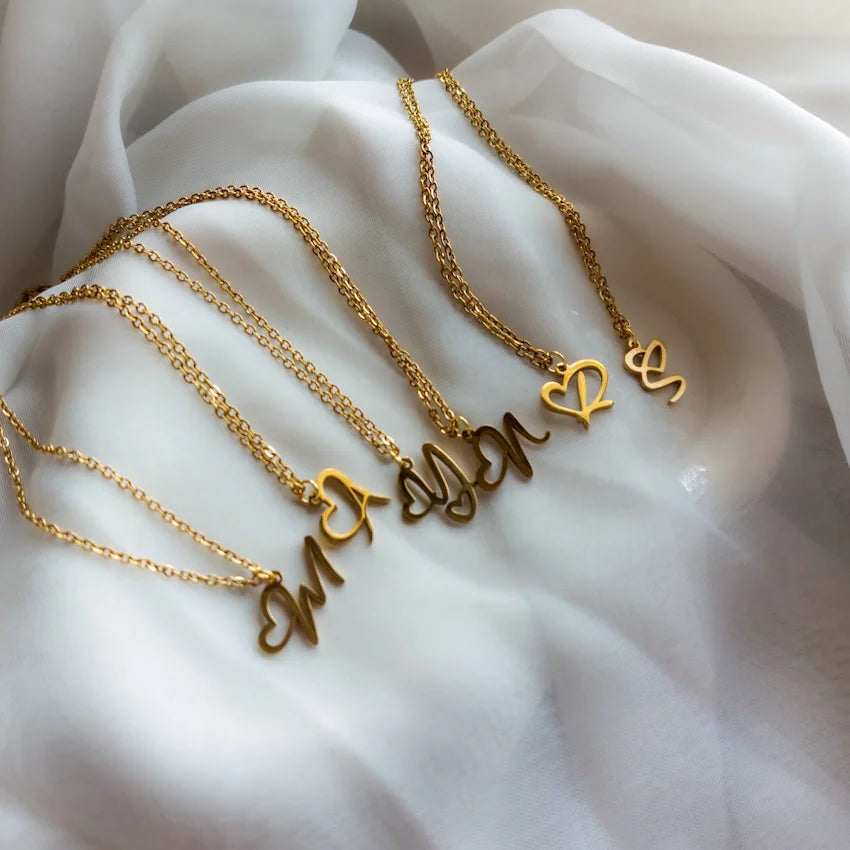 Letters Initial Heart Pendant Necklace