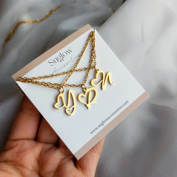 Letters Initial Heart Pendant Necklace