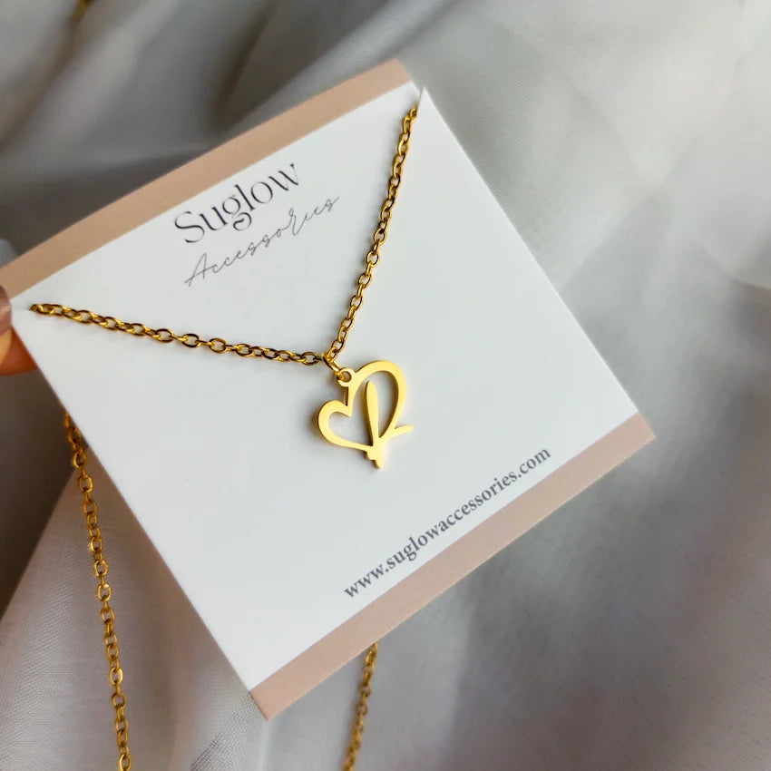 Letters Initial Heart Pendant Necklace