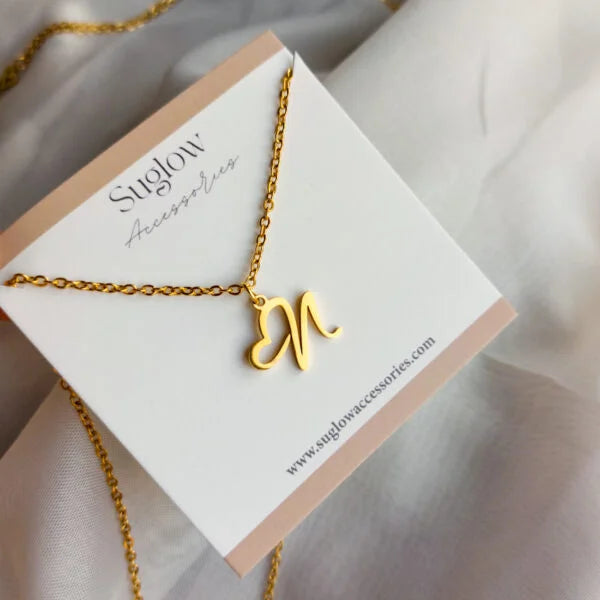 Letters Initial Heart Pendant Necklace