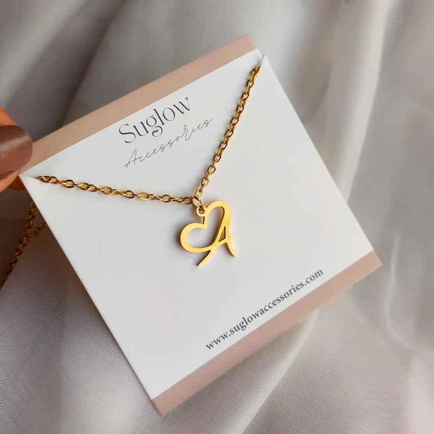 Letters Initial Heart Pendant Necklace
