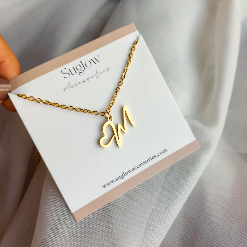 Letters Initial Heart Pendant Necklace