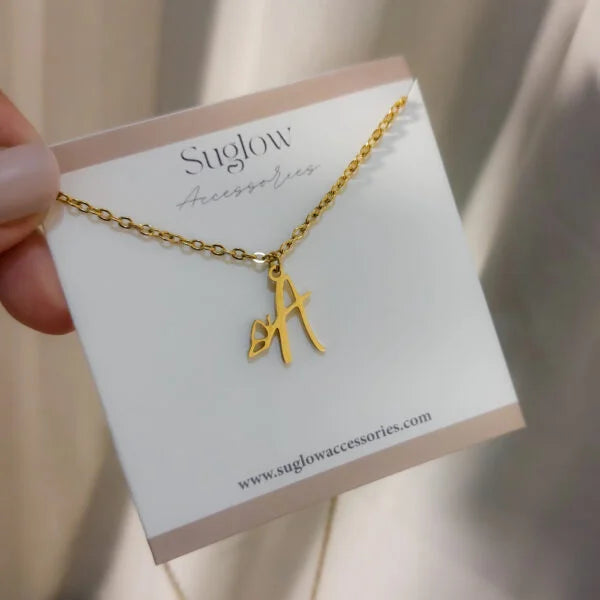 Initial Letter Butterfly Necklace