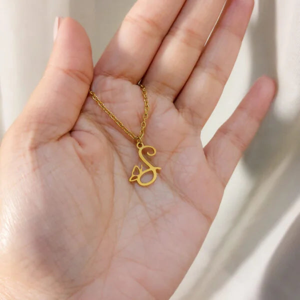 Initial Letter Butterfly Necklace