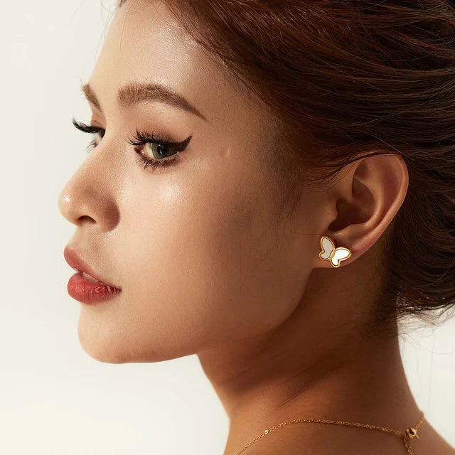 White x Gold Butterfly Earrings