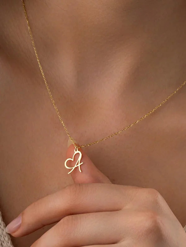 Letters Initial Heart Pendant Necklace