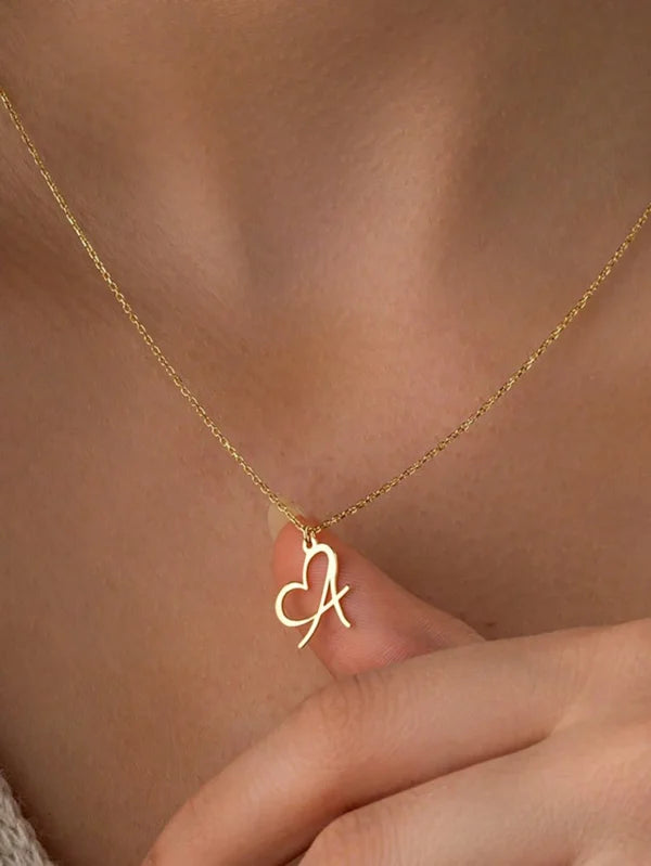 Letters Initial Heart Pendant Necklace
